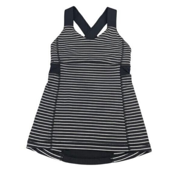 Lululemon Push Ur Limits Tank W/ Shelf Bra In Parallel Stripe Black White Size 4 - Picture 6 of 9